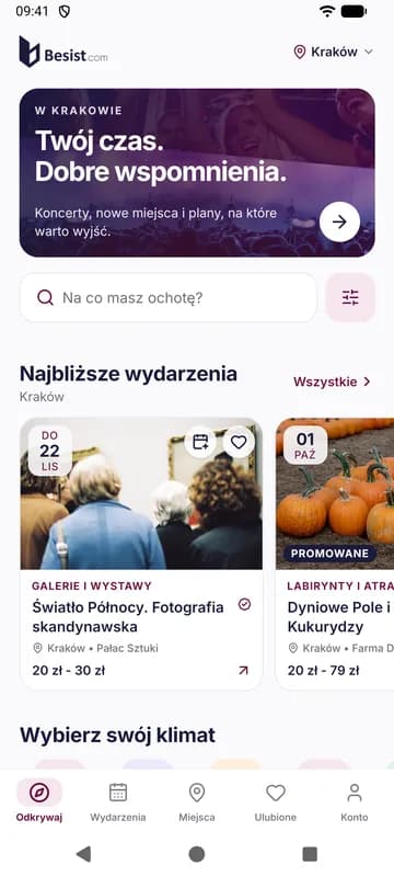 Ekran główny aplikacji Besist
